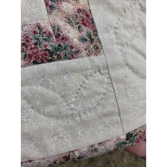 Handmade Floral Print Cotton Hand Quilted Lap Throw Coverlet Baby Quilt Rosettes - Picture 6 of 9